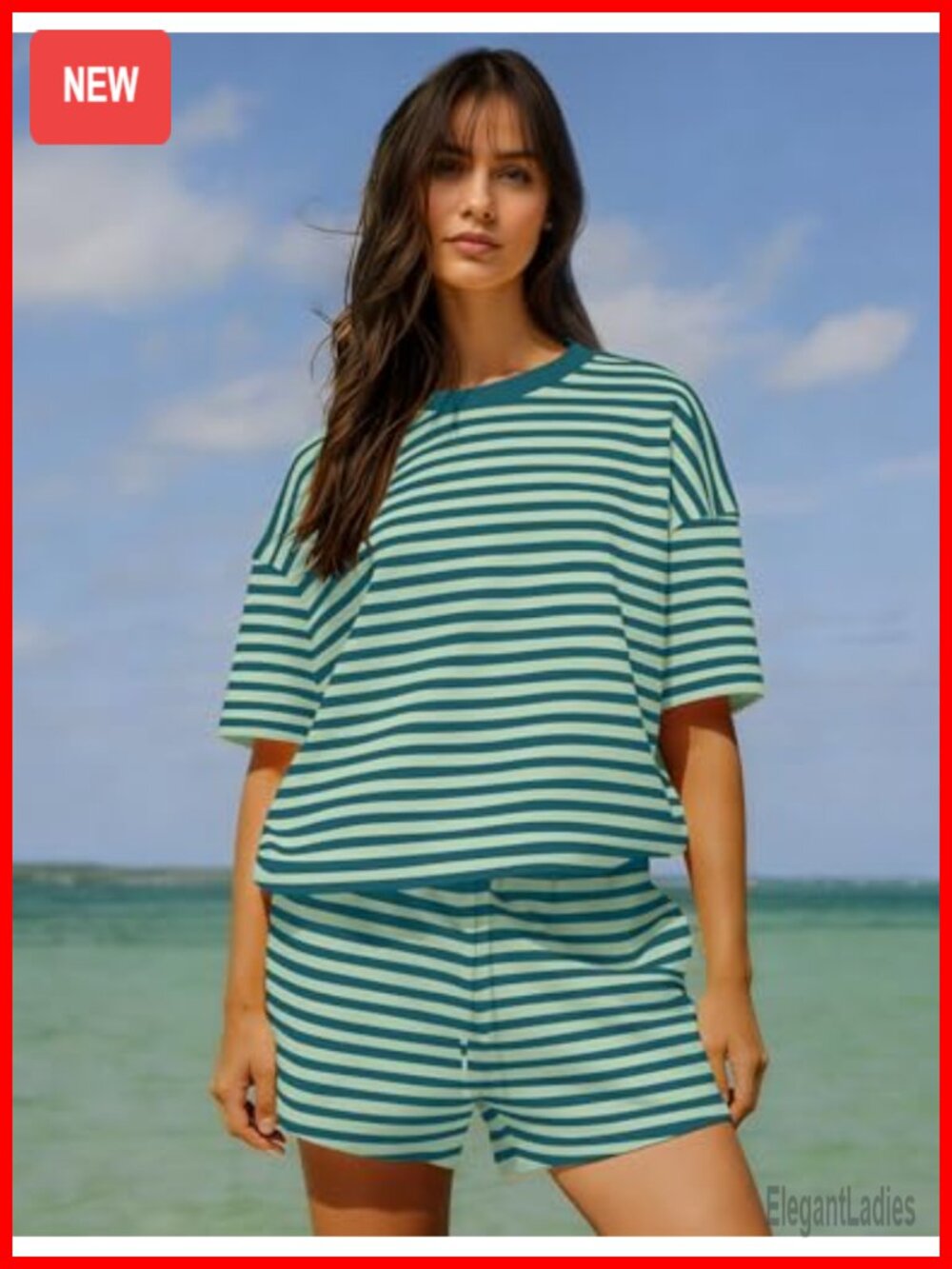 Cotton Blend Striped Pajama Shorts Set 2 Piece Lounge Outfits - Picture 2 of 7